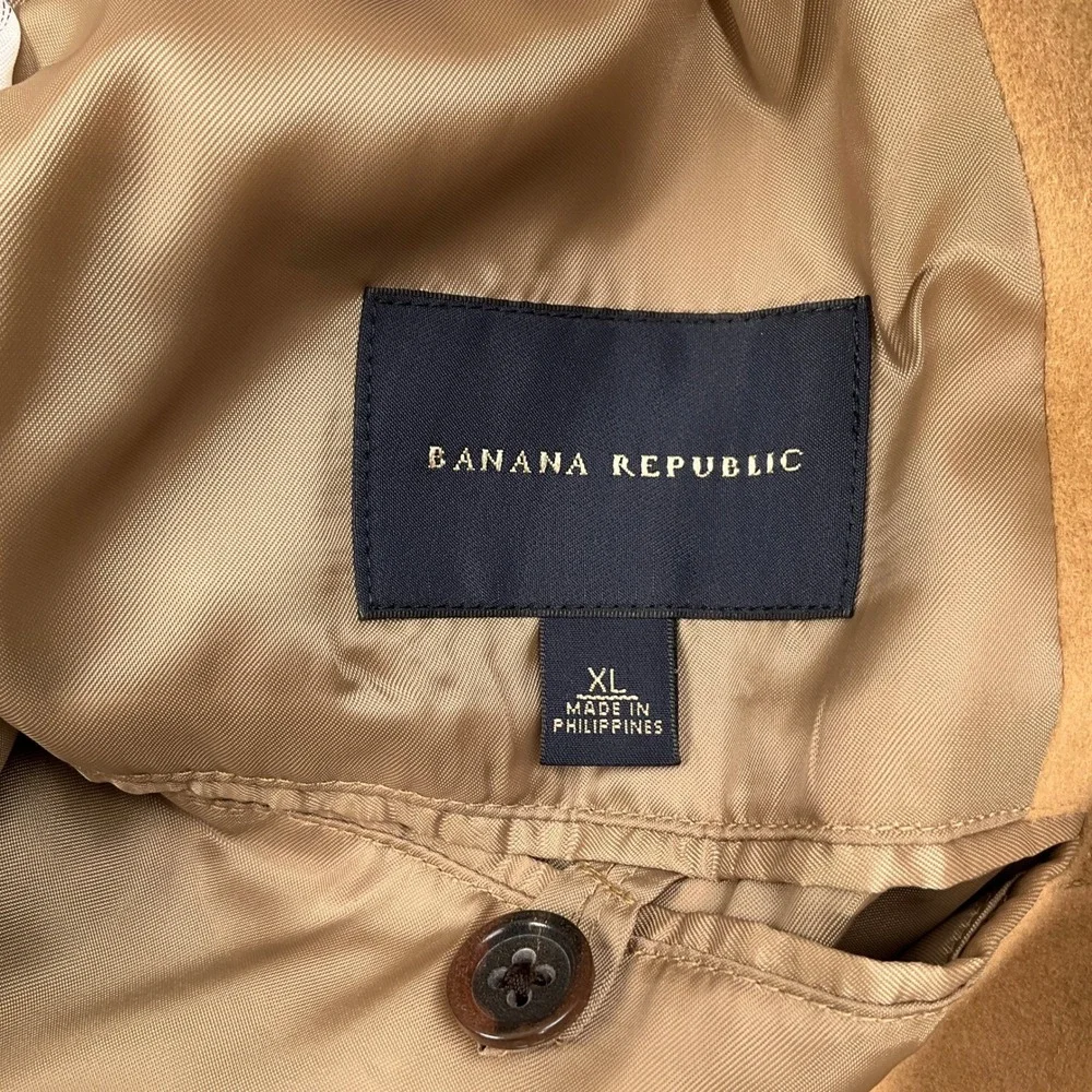 Banana Republic Overcoat Mens XLarge Camel Topcoat 3 Pocket Pick Stitch Winter‎